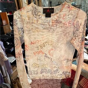 Jordan Graphic Long Sleeve Top - Cream - Mesh Knit Tee